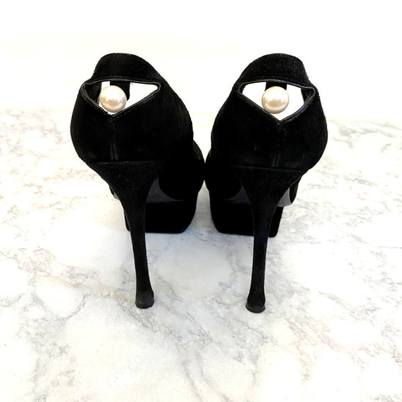 𝅺nicholas Kirkwood Black Suede pearl triangle Platform gala formal sexy NYE - Picture 4 of 9